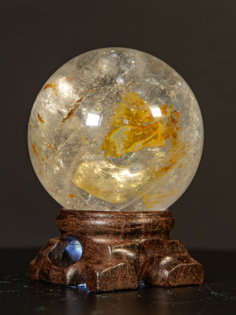 ✨ Golden Healer Clear Quartz Sphere w/ Wood Stand (~2.25") ✨